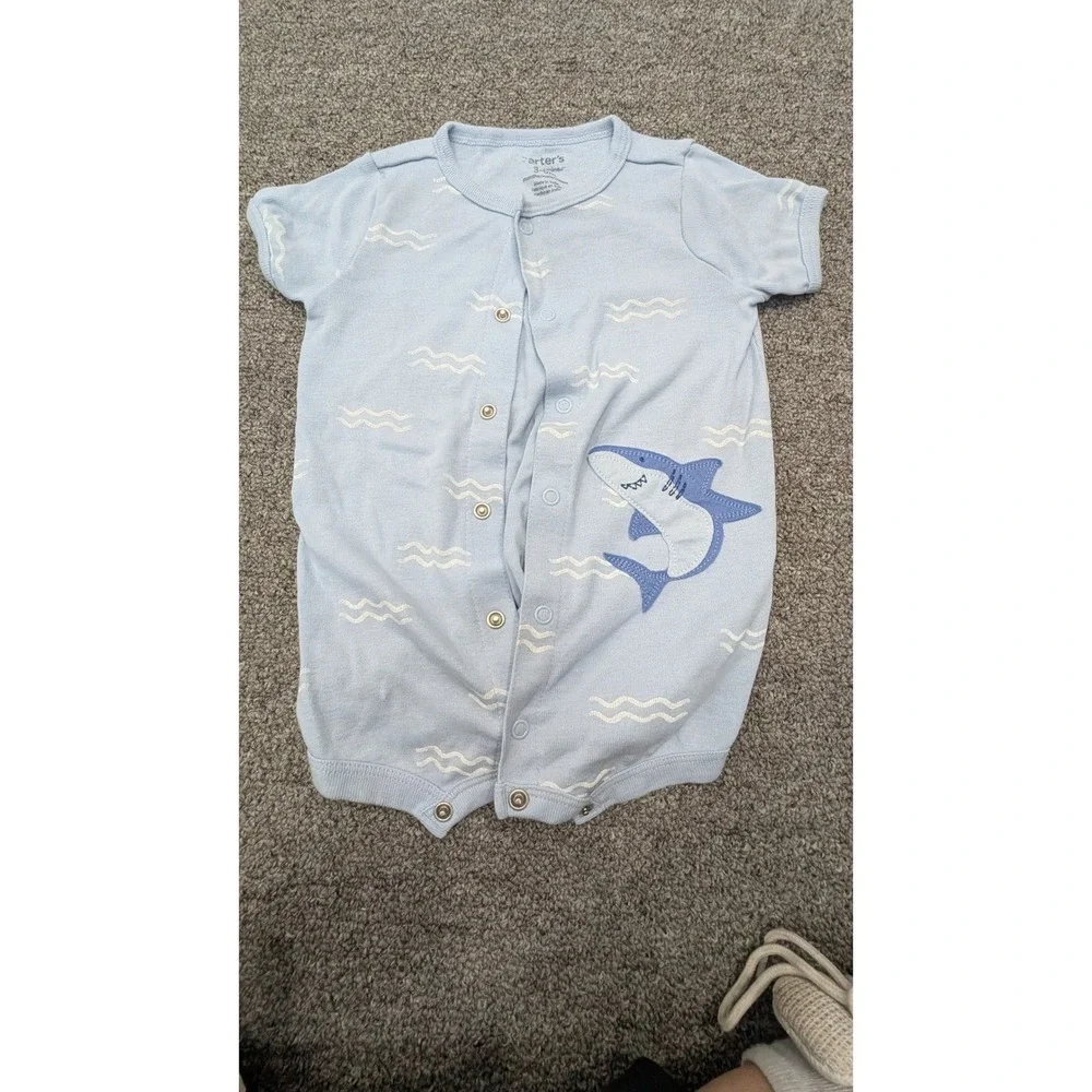 Carters Child of Mine‎ Baby Boys Blue Shark Wave Romper One Piece 3-6 Months